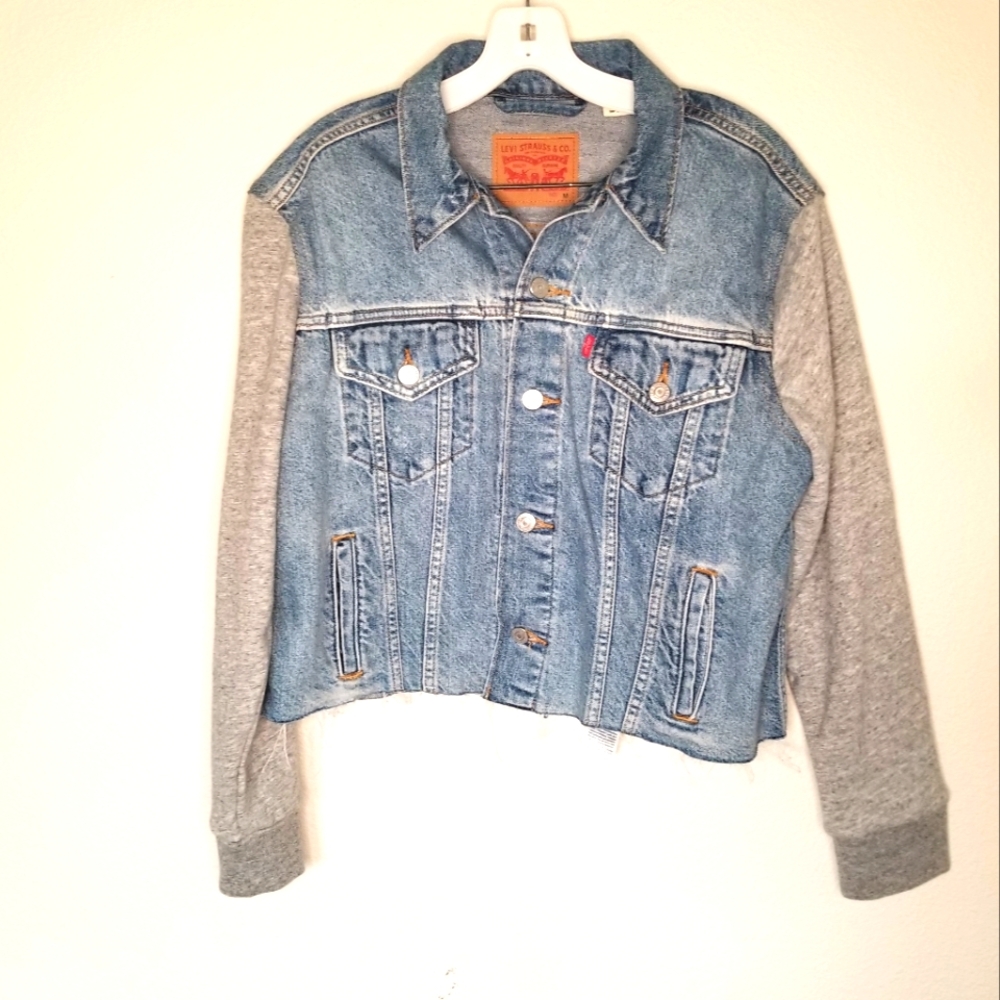 Levi's Ex-boyfriend Hybrid Truckers Jacket Denim Cropped Raw Hem M